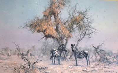 Lot 647 - David Shepherd - Limited edition print - 'Zebras and Colony Weavers'