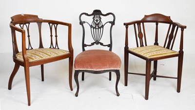 Lot 649 - Edwardian salon chair, and two others