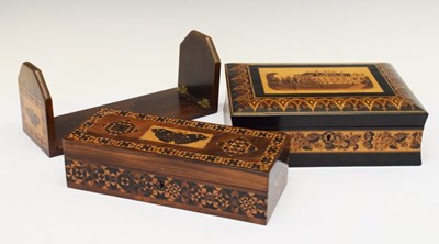 Lot 463 - Two Tunbridgeware boxes, and book slide