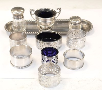 Lot 213 - Quantity of silver items to include napkin rings, pen tray, etc