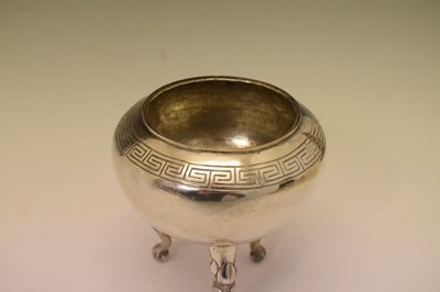Lot 126 - Chinese late 19th/early 20th Century white metal bowl standing on three dragon knee legs