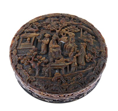 Lot 233 - 19th Century Chinese Canton carved tortoiseshell circular box