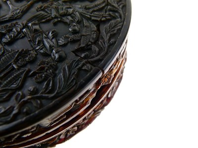 Lot 233 - 19th Century Chinese Canton carved tortoiseshell circular box