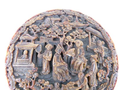 Lot 233 - 19th Century Chinese Canton carved tortoiseshell circular box
