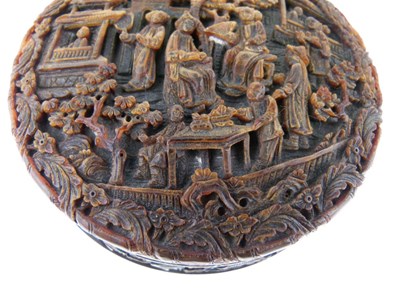 Lot 233 - 19th Century Chinese Canton carved tortoiseshell circular box
