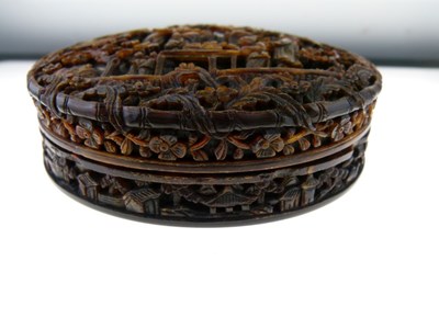 Lot 233 - 19th Century Chinese Canton carved tortoiseshell circular box