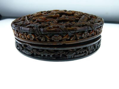 Lot 233 - 19th Century Chinese Canton carved tortoiseshell circular box