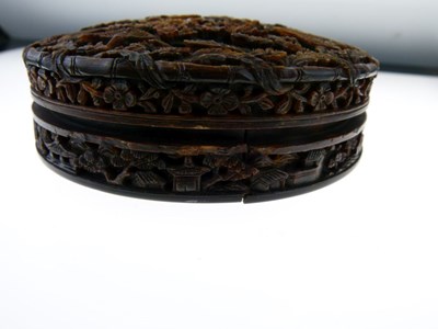 Lot 233 - 19th Century Chinese Canton carved tortoiseshell circular box
