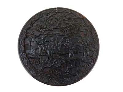 Lot 233 - 19th Century Chinese Canton carved tortoiseshell circular box