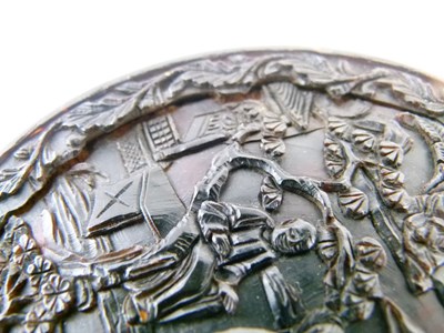 Lot 233 - 19th Century Chinese Canton carved tortoiseshell circular box