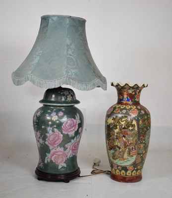 Lot 732 - Large Chinese vase together with a large table lamp having floral decoration