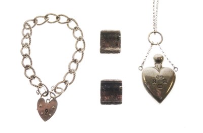 Lot 185 - Silver bracelet, earrings and silver scent flask