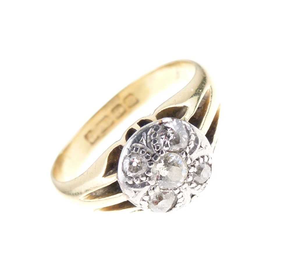 Lot 9 - George V 18ct gold five stone diamond ring