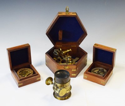 Lot 238 - Reproduction sextant, two compasses and a profectore lens