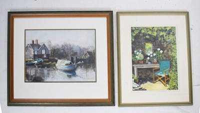 Lot 643 - Chris Stinchcombe - Pastel - 'Spring Tide, Sea Mills Harbour' & Judy Kendall - Acrylic - 'Garden Seat'