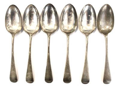 Lot 157 - Set of six Edward VII silver Old English pattern dessert spoons