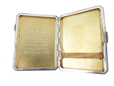 Lot 80 - George VI silver cigarette case having guilloché enamelled panel with Art Deco decoration