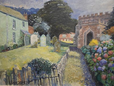 Lot 504 - John Stops - Oil on canvas - Country Churchyard