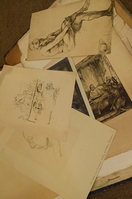 Lot 557 - Folio of assorted unframed drawings, prints and photographs