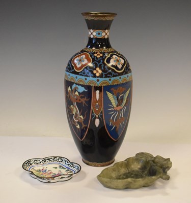 Lot 646 - Cloisonne vase, together with a small enamel pin dish and leaf dish