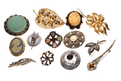 Lot 71 - Thirteen various costume jewellery brooches