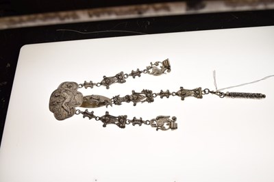 Lot 81 - White metal chatelaine, probably Continental