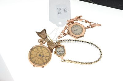 Lot 121 - Two ladies gold wristwatches and 14k fob watch