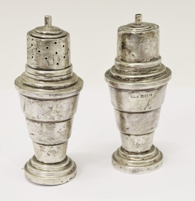 Lot 86 - Pair of George V silver cocktail shaker-form cruets