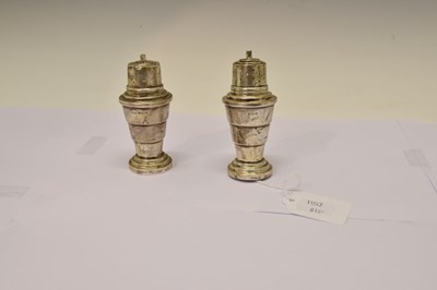 Lot 86 - Pair of George V silver cocktail shaker-form cruets