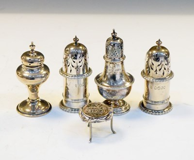 Lot 186 - Pair of Victorian Britannia standard pepperettes, etc