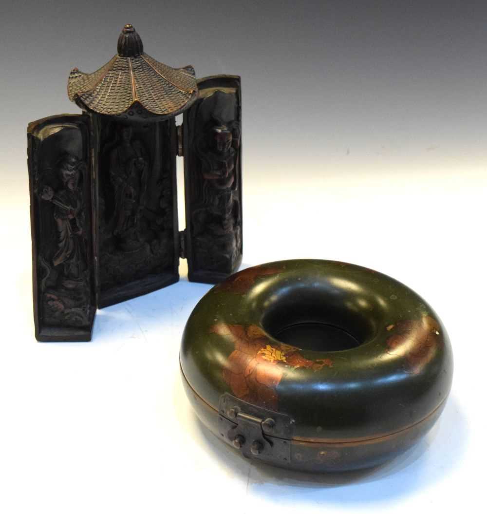 Lot 288 - Oriental circular necklace box and reproduction 'Zushi' shrine