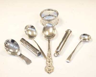 Lot 180 - Quantity of silver items to include George III silver caddy spoon, etc