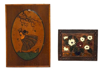 Lot 242 - Oak Arts & Crafts panel and metal panel