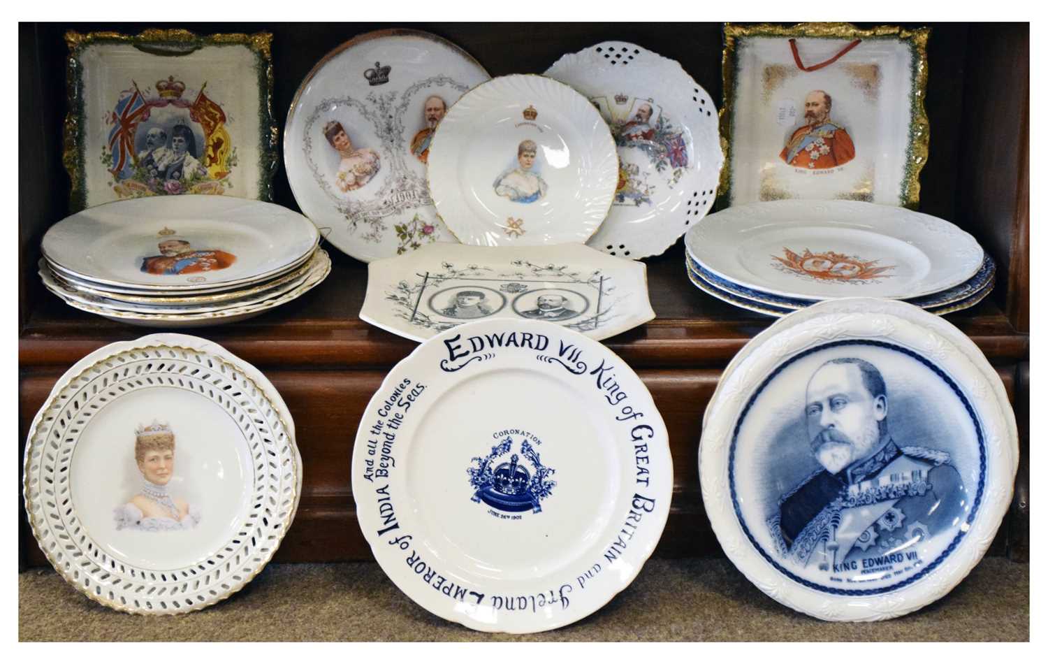 Lot 413 - Edward VII and Alexandra commemorative plates, etc.