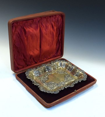 Lot 211 - Edward VII cased silver dish with pierced border