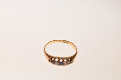 Lot 6 - Victorian 18ct gold half eternity ring, set three sapphires and two old brilliant cut diamonds