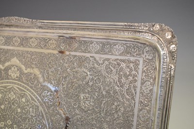 Lot 123 - Persian (possibly Isfahan) rectangular white metal tray