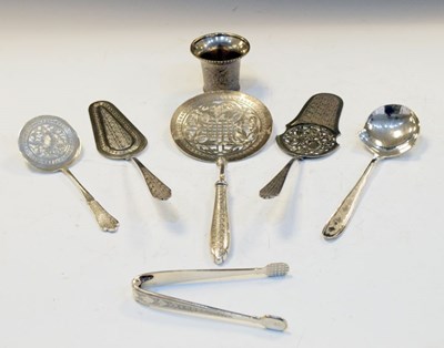 Lot 203 - Persian (possibly Isfahan) white metal golf trophy/vase and a quantity of serving spoons, tongs, etc