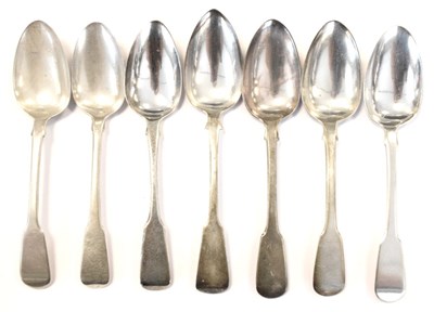 Lot 160 - Seven silver Fiddle Pattern dessert spoons