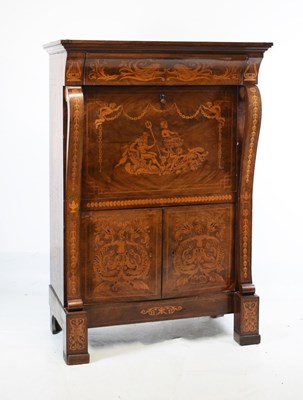 Lot 498 - Mid 19th Century Italian walnut and marquetry secretaire cabinet