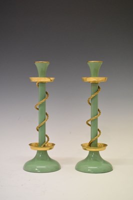 Lot 183 - Pair of mid 20th Century enamel and gilt metal candlesticks