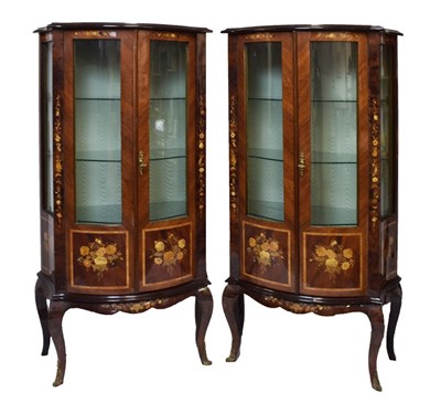 Lot 487 - Pair of Italian reproduction marquetry display cabinets