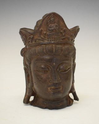 Lot 247 - Antique Sino Tibetan iron bust of the crowned Buddha