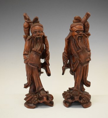 Lot 238 - Pair of Chinese carved rootwood figures of Fishermen