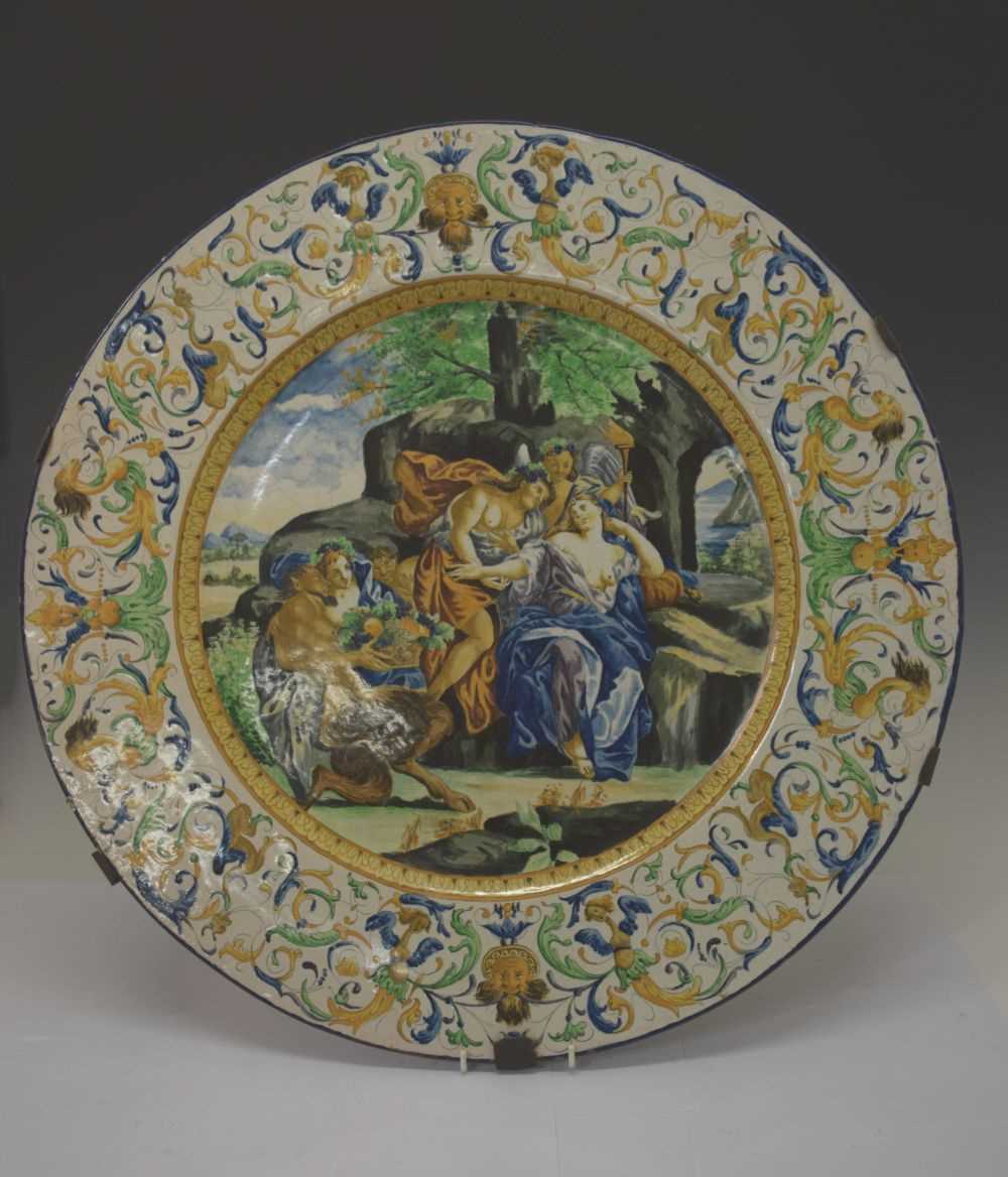 Lot 296 - Large Italian Castelli-style maiolica charger