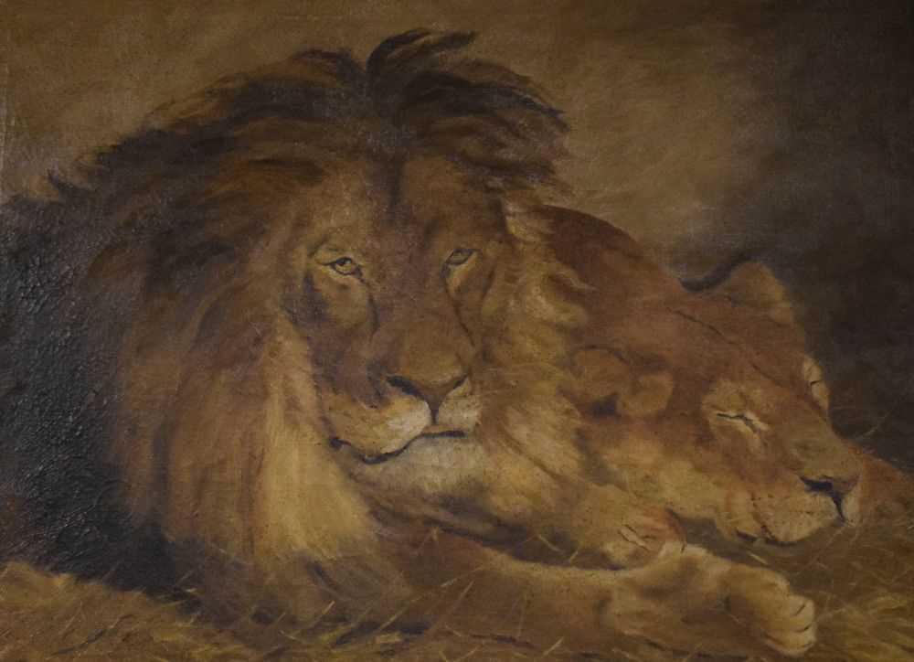 Lot 328 - After Sir Edwin Landseer - Oil on canvas - Lions