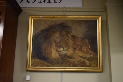 Lot 328 - After Sir Edwin Landseer - Oil on canvas - Lions