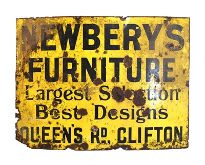 Lot 244 - Advertising - Enamel sign 'Newbury's Furniture, Bristol'