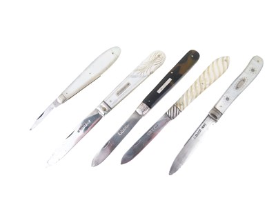 Lot 77 - Three 19th Century mother-of-pearl and silver fruit knives, etc.