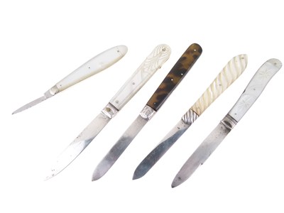 Lot 77 - Three 19th Century mother-of-pearl and silver fruit knives, etc.